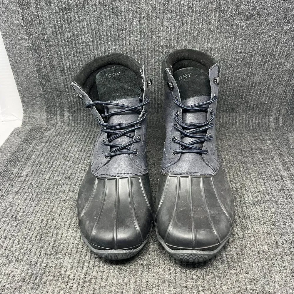 Sperry Avenue Duck Boots Black Navy Blue Leather Waterproof Mens 12
